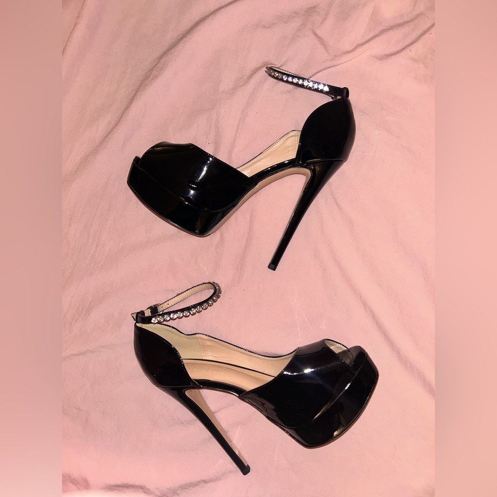 Elegant Black Patent Leather Peep Toe High Heels